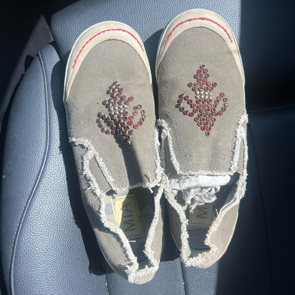 MIA Gray and Red Embellished Flats